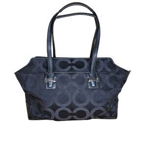 Coach Taylor Signature Black Canvas Leather Trim Tote Shoulder Bag Purse